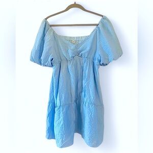 bp Blue Puff-Sleeve Babydoll Dress